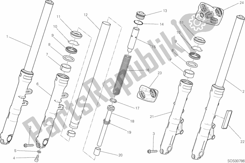 All parts for the Front Fork of the Ducati Scrambler Sixty2 Thailand USA 400 2018